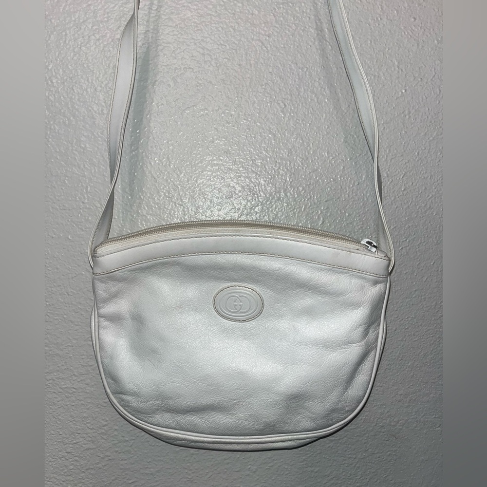Vintage Gucci Canvas Monogram White Small Crossbody Purse
